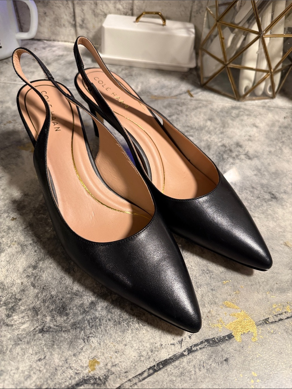 Cole Haan Black Pointed Leather Slingback Pumps size 10